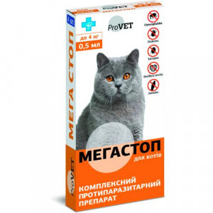 Капли на холку для кошек Природа ProVET «Мега Стоп» до 4 кг, 1 пипетка (от внешних и внутренних паразитов)